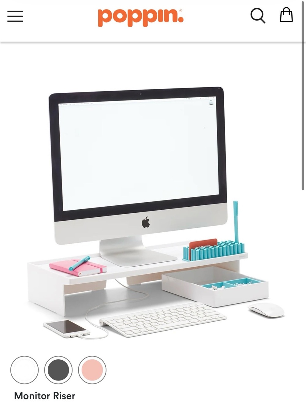 Modern white Poppin monitor riser